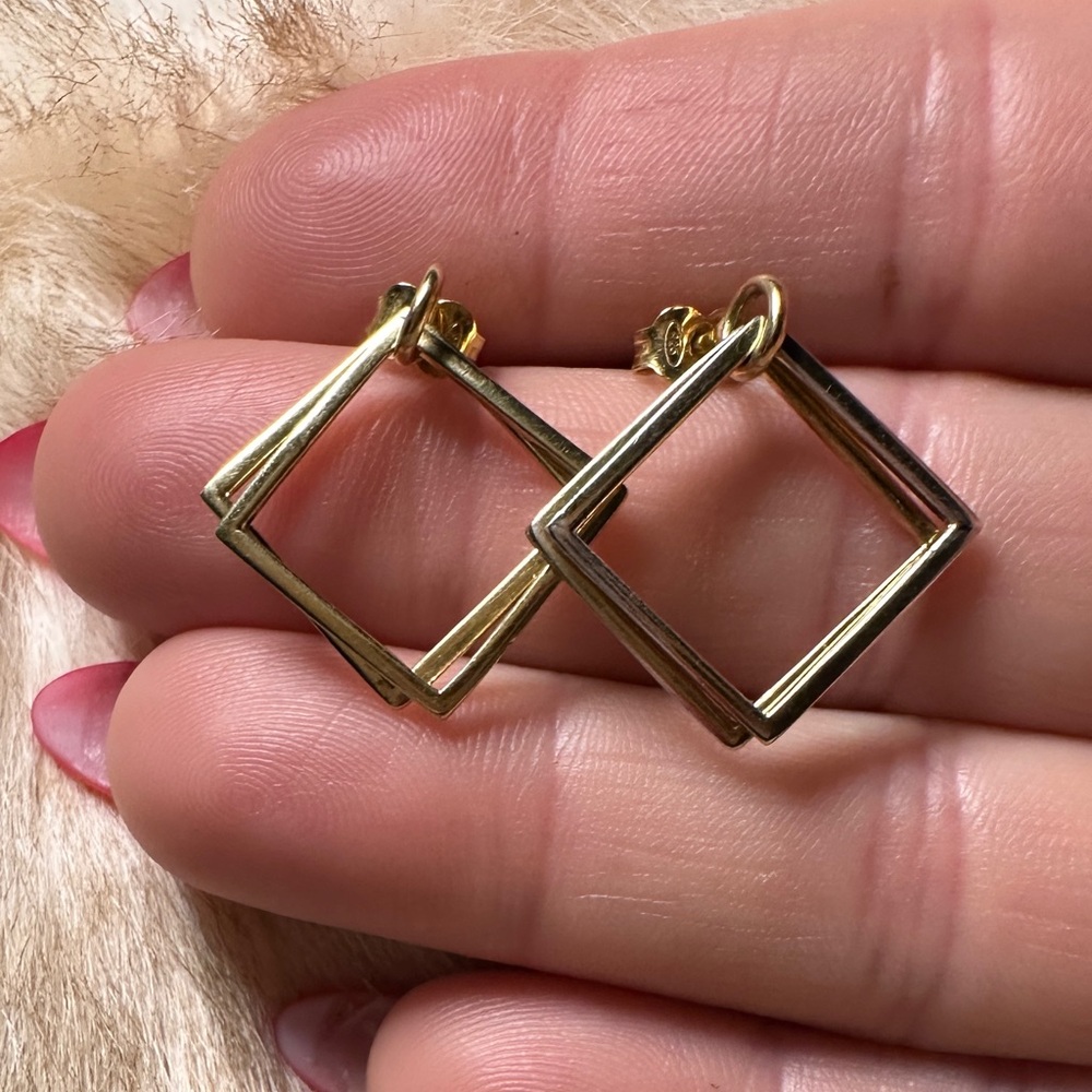 Gold Tone Square Geometric Dangle Earrings - Picture 3 of 7